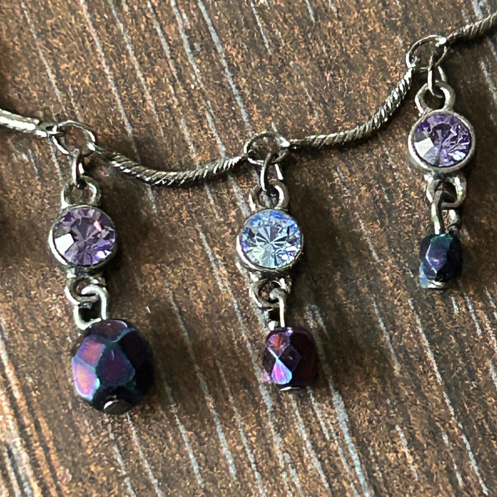 1928 brand necklaces blue & Purple Crystals gunmetal hardware - Picture 12 of 17